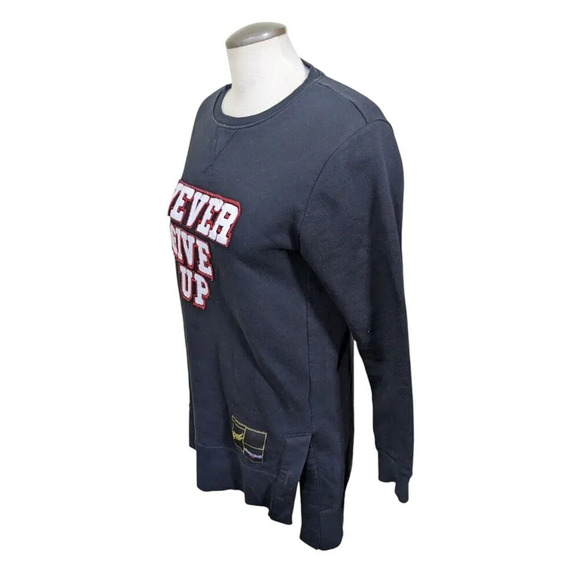 Roberto Cavalli Sport Never Give Up Womens Sweatshirt XS Black Textured Text - Picture 3 of 9